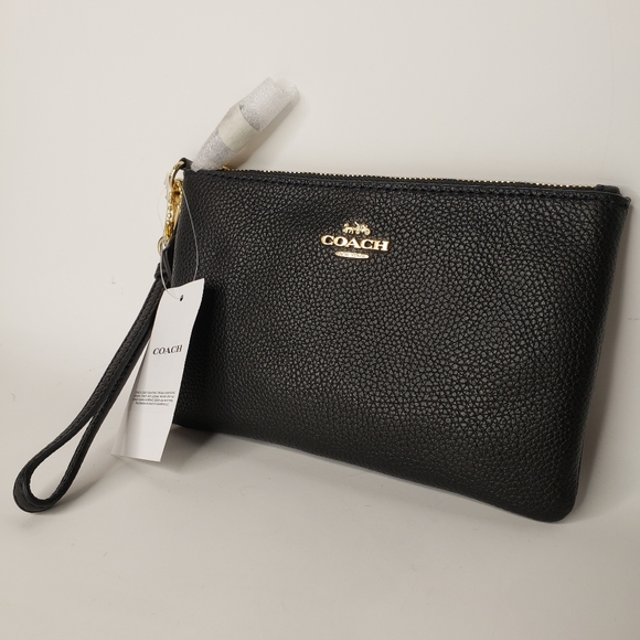 NWT Coach Logo Polished Pebble Leather Small Zip Top Wristlet - Picture 7 of 10
